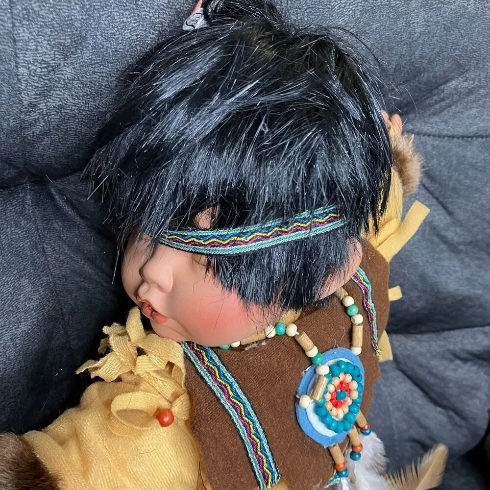 Swan Collection Sleeping Native American Baby Porcelain Doll 18”
